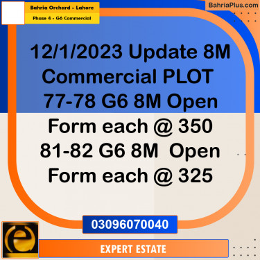 8 Marla Commercial Plot for Sale in Phase 4 - G6 Commercial -  Bahria Orchard, Lahore - (BP-283326)