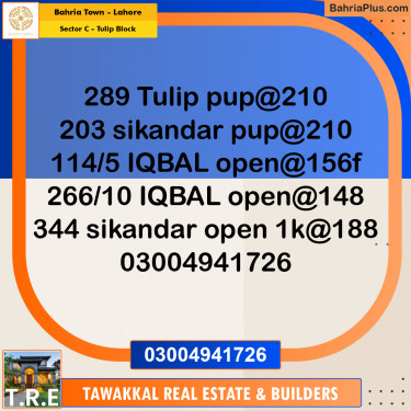 10 Marla Residential Plot for Sale in Sector C - Tulip Block -  Bahria Town, Lahore - (BP-283331)