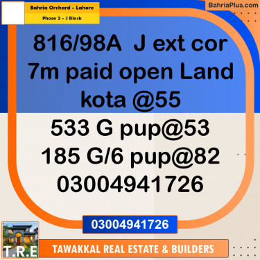 5 Marla Residential Plot for Sale in Phase 2 - J Block -  Bahria Orchard, Lahore - (BP-283333)