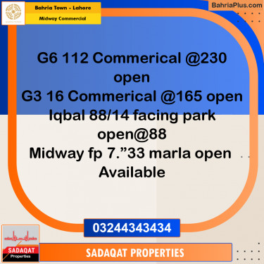 7.33 Marla Commercial Plot for Sale in Midway Commercial -  Bahria Town, Lahore - (BP-283354)