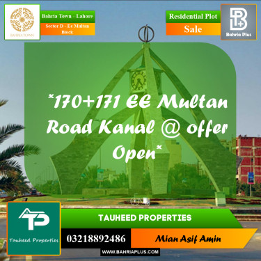 1 Kanal Residential Plot for Sale in Sector D - EE Multan Block -  Bahria Town, Lahore - (BP-283355)