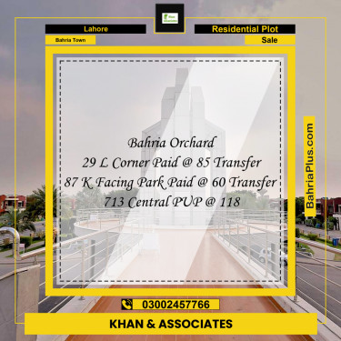 Residential Plot for Sale in Bahria Town, Lahore - (BP-283359)