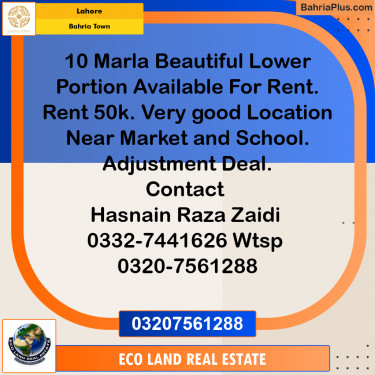 10 Marla Residential House for Rent in Bahria Town, Lahore - (BP-283399)