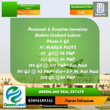 10 Marla Residential Plot for Sale in Phase 4 - G3 Block -  Bahria Orchard, Lahore - (BP-283451)