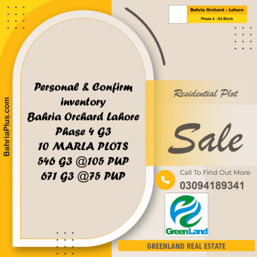 10 Marla Residential Plot for Sale in Phase 4 - G3 Block -  Bahria Orchard, Lahore - (BP-283454)