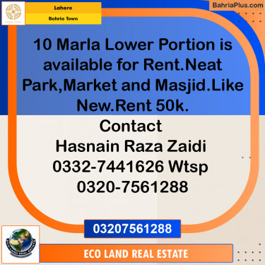 10 Marla Residential House for Rent in Bahria Town, Lahore - (BP-283506)