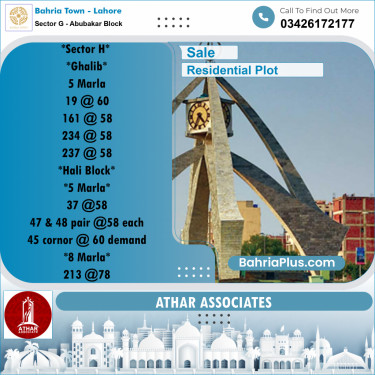 5 Marla Residential Plot for Sale in Sector G - Abubakar Block -  Bahria Town, Lahore - (BP-283615)