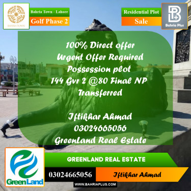 10 Marla Residential Plot for Sale in Golf Phase 2 -  Bahria Town, Lahore - (BP-283656)