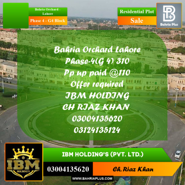 10 Marla Residential Plot for Sale in Phase 4 - G4 Block -  Bahria Orchard, Lahore - (BP-283676)