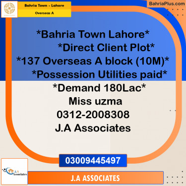 10 Marla Residential Plot for Sale in Overseas A -  Bahria Town, Lahore - (BP-283682)