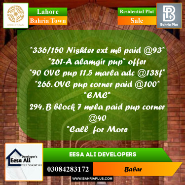 Residential Plot for Sale in Bahria Town, Lahore - (BP-283686)