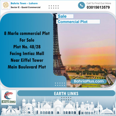 8 Marla Commercial Plot for Sale in Sector E - Quaid Commercial -  Bahria Town, Lahore - (BP-283737)