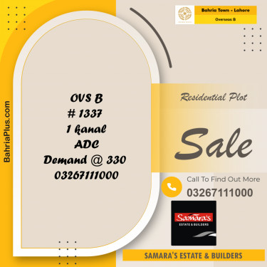 1 Kanal Residential Plot for Sale in Overseas B -  Bahria Town, Lahore - (BP-283787)