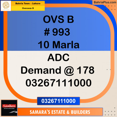 10 Marla Residential Plot for Sale in Overseas B -  Bahria Town, Lahore - (BP-283790)