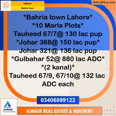 10 Marla Residential Plot for Sale in Bahria Town, Lahore - (BP-283803)