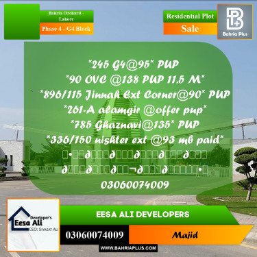 Residential Plot for Sale in Phase 4 - G4 Block -  Bahria Orchard, Lahore - (BP-283904)