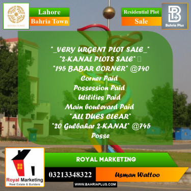 Residential Plot for Sale in Bahria Town, Lahore - (BP-283929)
