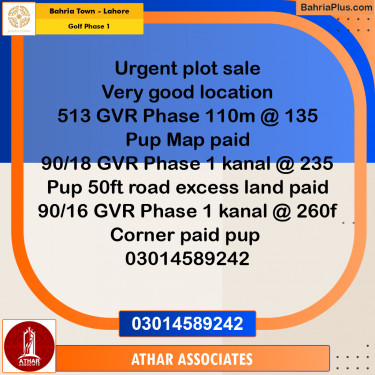 10 Marla Residential Plot for Sale in Golf Phase 1 -  Bahria Town, Lahore - (BP-283978)