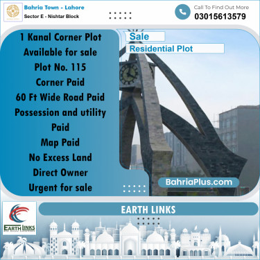 1 Kanal Residential Plot for Sale in Sector E - Nishtar Block -  Bahria Town, Lahore - (BP-283988)