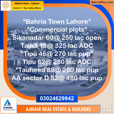 5 Marla Residential Plot for Sale in Sector F - Tipu Sultan Block -  Bahria Town, Lahore - (BP-283994)