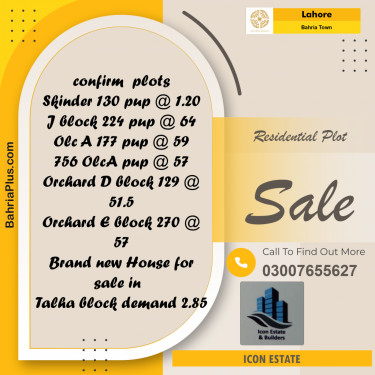 Residential Plot for Sale in Bahria Town, Lahore - (BP-284000)