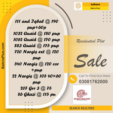 10 Marla Residential Plot for Sale in Bahria Town, Lahore - (BP-284026)