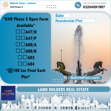 10 Marla Residential Plot for Sale in Golf Phase 2 -  Bahria Town, Lahore - (BP-284029)