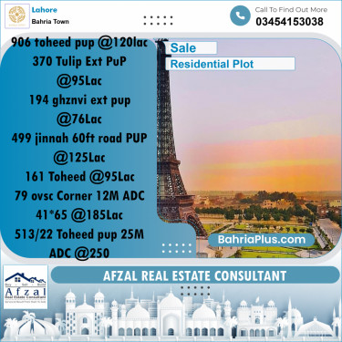 Residential Plot for Sale in Bahria Town, Lahore - (BP-284042)