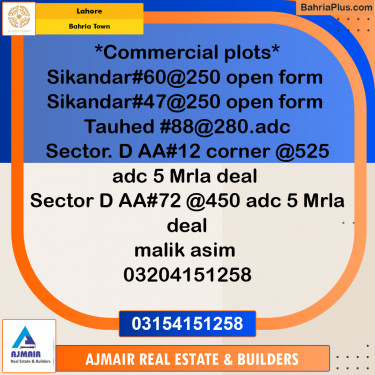 Commercial Plot for Sale in Bahria Town, Lahore - (BP-284061)