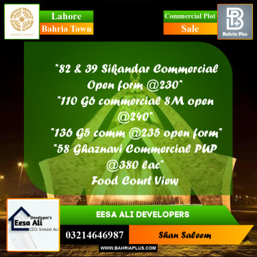 Commercial Plot for Sale in Bahria Town, Lahore - (BP-284067)