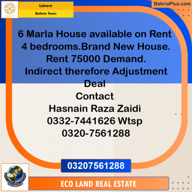 6 Marla Residential House for Rent in Bahria Town, Lahore - (BP-284093)