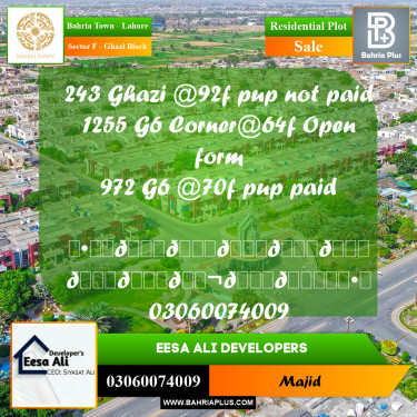 Residential Plot for Sale in Sector F - Ghazi Block -  Bahria Town, Lahore - (BP-284109)