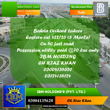 8 Marla Residential Plot for Sale in Phase 1 - Eastern District Ext. I -  Bahria Orchard, Lahore - (BP-284121)