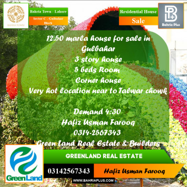12 Marla Residential House for Sale in Sector C - Gulbahar Block -  Bahria Town, Lahore - (BP-284166)