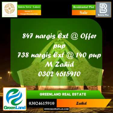 10 Marla Residential Plot for Sale in Sector C - Nargis/Hussain Ext. -  Bahria Town, Lahore - (BP-284176)
