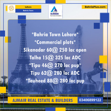 5 Marla Commercial Plot for Sale in Bahria Town, Lahore - (BP-284281)