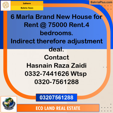 6 Marla Residential House for Rent in Bahria Town, Lahore - (BP-284322)