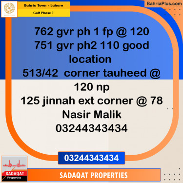 10 Marla Residential Plot for Sale in Golf Phase 1 -  Bahria Town, Lahore - (BP-284397)
