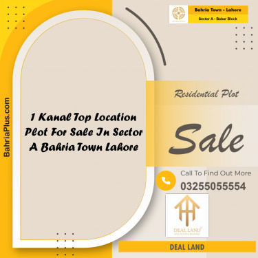 1 Kanal Residential Plot for Sale in Sector A - Babar Block -  Bahria Town, Lahore - (BP-284426)