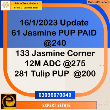 10 Marla Residential Plot for Sale in Sector C - Jasmine Block -  Bahria Town, Lahore - (BP-284429)