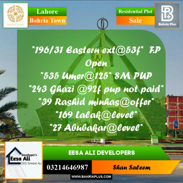 Residential Plot for Sale in Bahria Town, Lahore - (BP-284502)