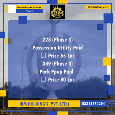 8 Marla Residential Plot for Sale in Phase 3 -  Bahria Orchard, Lahore - (BP-284521)