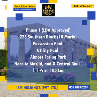 10 Marla Residential Plot for Sale in Phase 1 - Southern District -  Bahria Orchard, Lahore - (BP-284524)