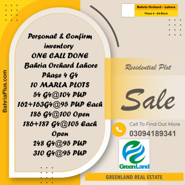 10 Marla Residential Plot for Sale in Phase 4 - G4 Block -  Bahria Orchard, Lahore - (BP-284539)