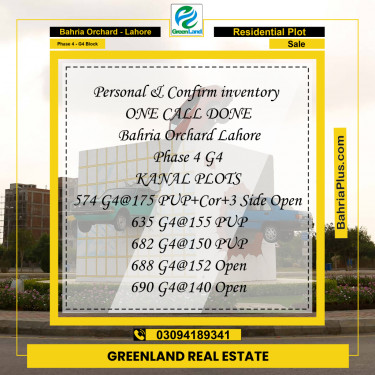 1 Kanal Residential Plot for Sale in Phase 4 - G4 Block -  Bahria Orchard, Lahore - (BP-284541)