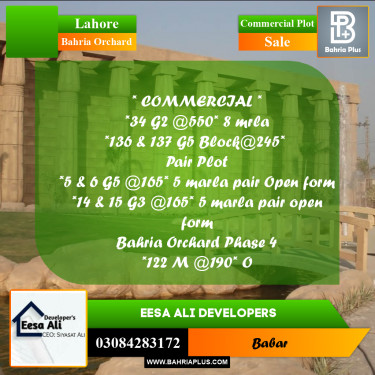 Commercial Plot for Sale in Bahria Orchard, Lahore - (BP-284562)