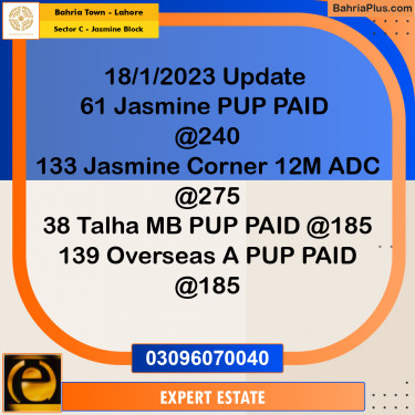 10 Marla Residential Plot for Sale in Sector C - Jasmine Block -  Bahria Town, Lahore - (BP-284566)