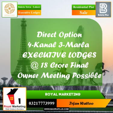 4 Kanal Residential Plot for Sale in Executive Lodges -  Bahria Town, Lahore - (BP-284568)