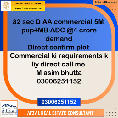 5 Marla Commercial Plot for Sale in Sector D - AA Commercial -  Bahria Town, Lahore - (BP-284602)