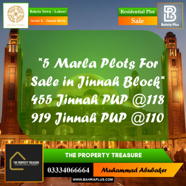 Residential Plot for Sale in Sector E - Jinnah Block -  Bahria Town, Lahore - (BP-284638)